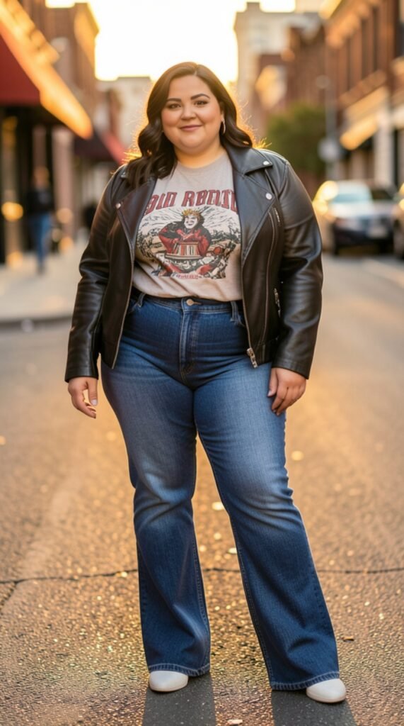 High-Waisted Flare Jeans & Graphic Tee Denim Outfit