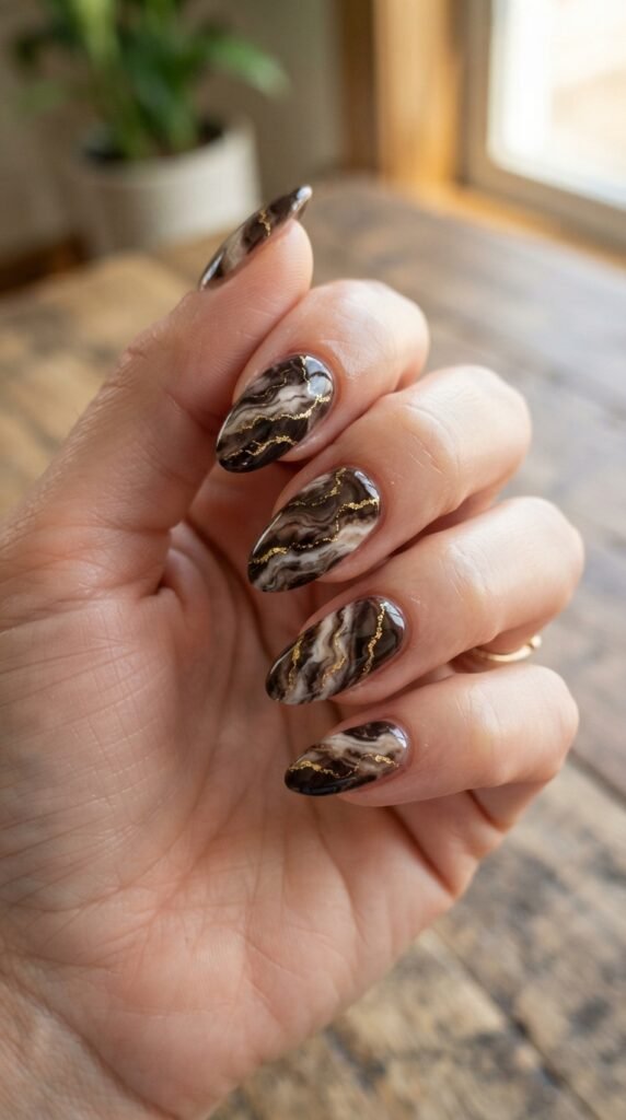 Dark Chocolate Marble Nail Art