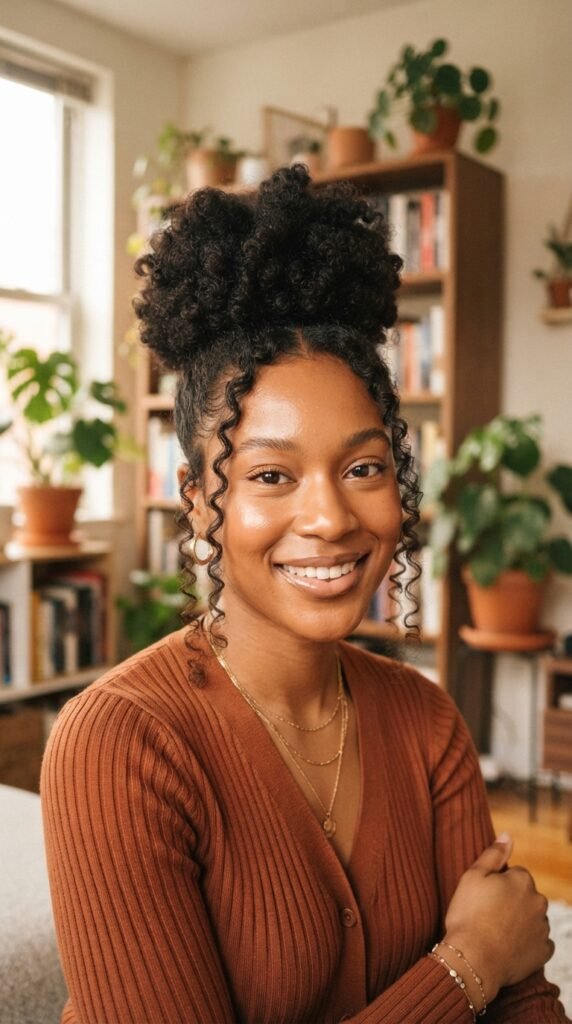 The Afro Top-Knot with Face-Framing Tendrils Hairstyle