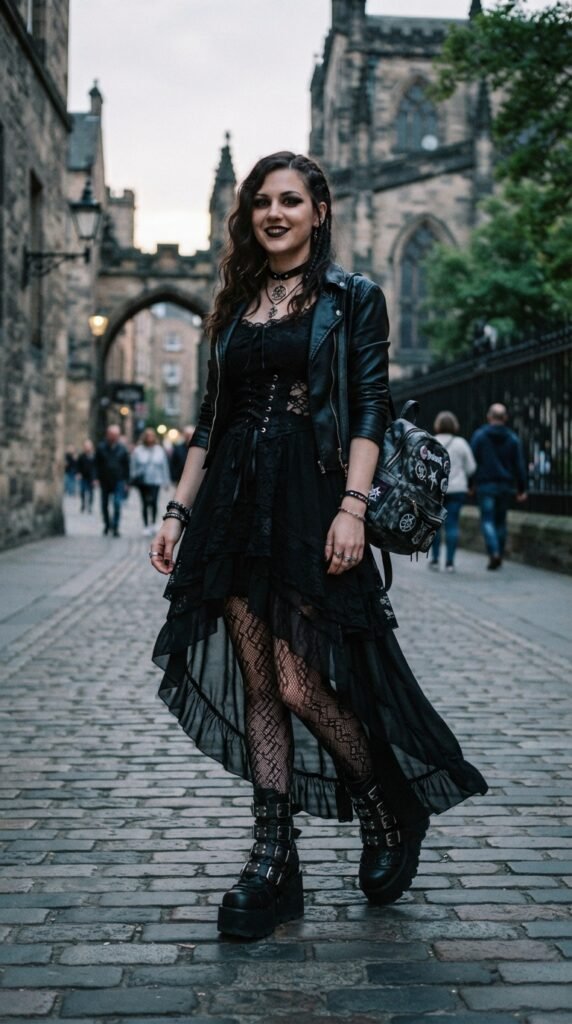 The Asymmetric High-Low Gothic Skater Dress Outfit