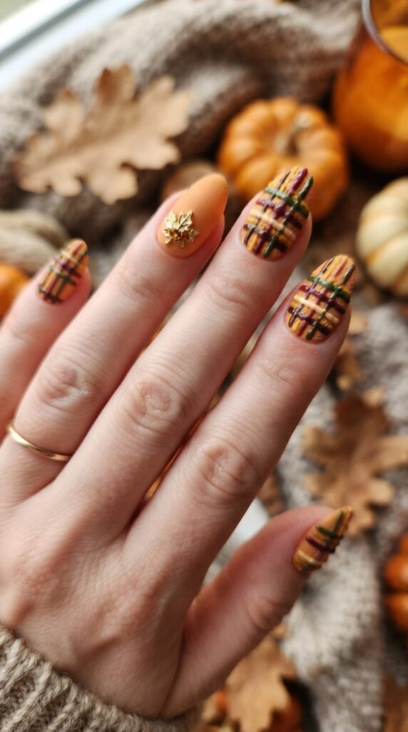 Raised Autumn Plaid Texture Nail Art