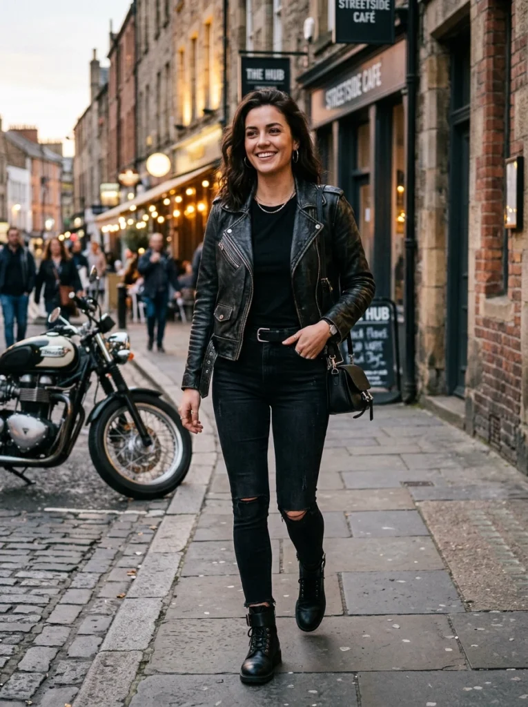 Black Denim Jeans and Leather Moto Jacket