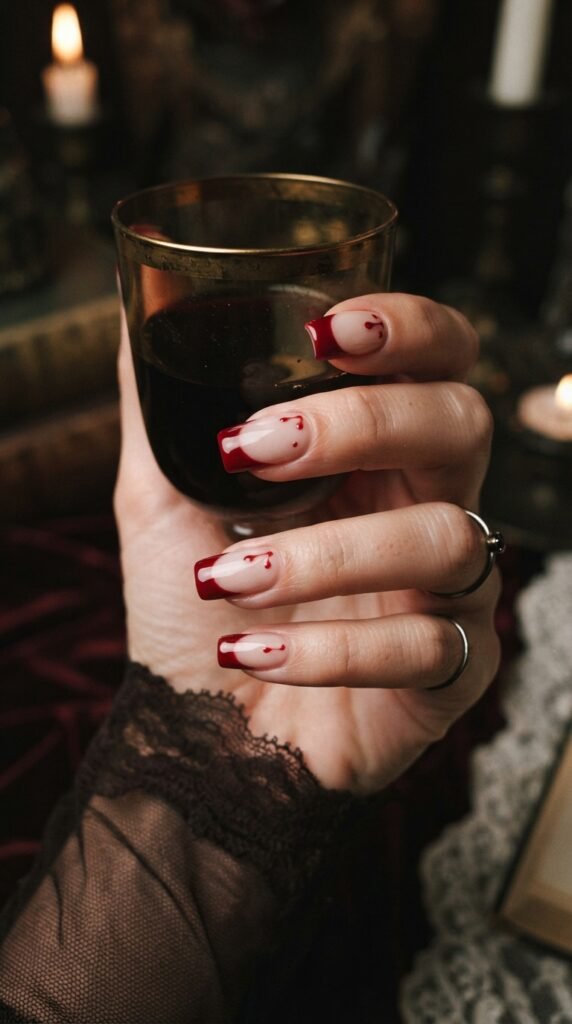 Bloody Red French Tip Halloween Nail Art