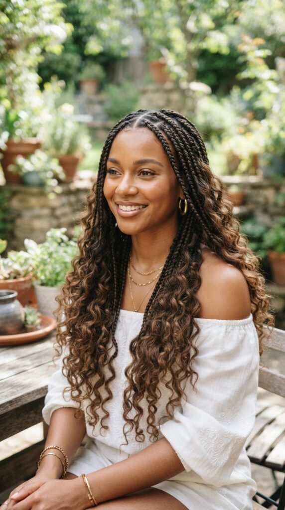 Boho Goddess Braids with Human Hair Curls Hairstyle