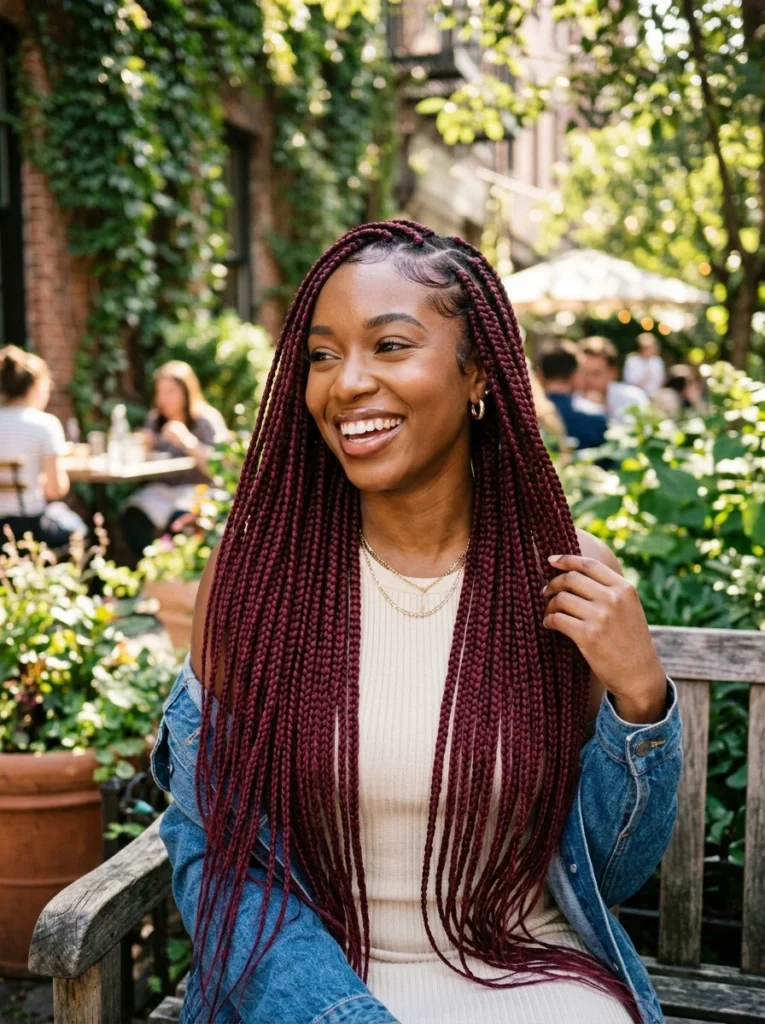 Burgundy Box Braids