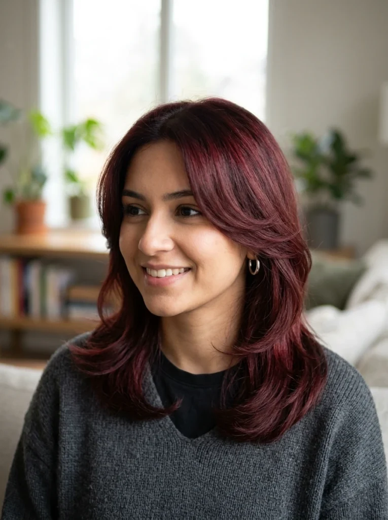 Burgundy Face-Framing Layers
