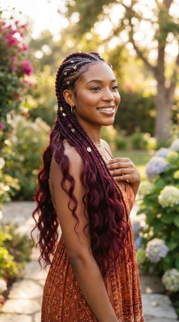Burgundy Wine Goddess Braids Hairstyle