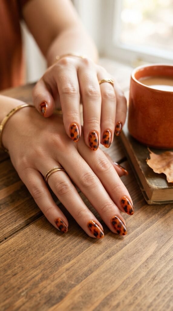 Burnt Orange Tortoiseshell Nail Art
