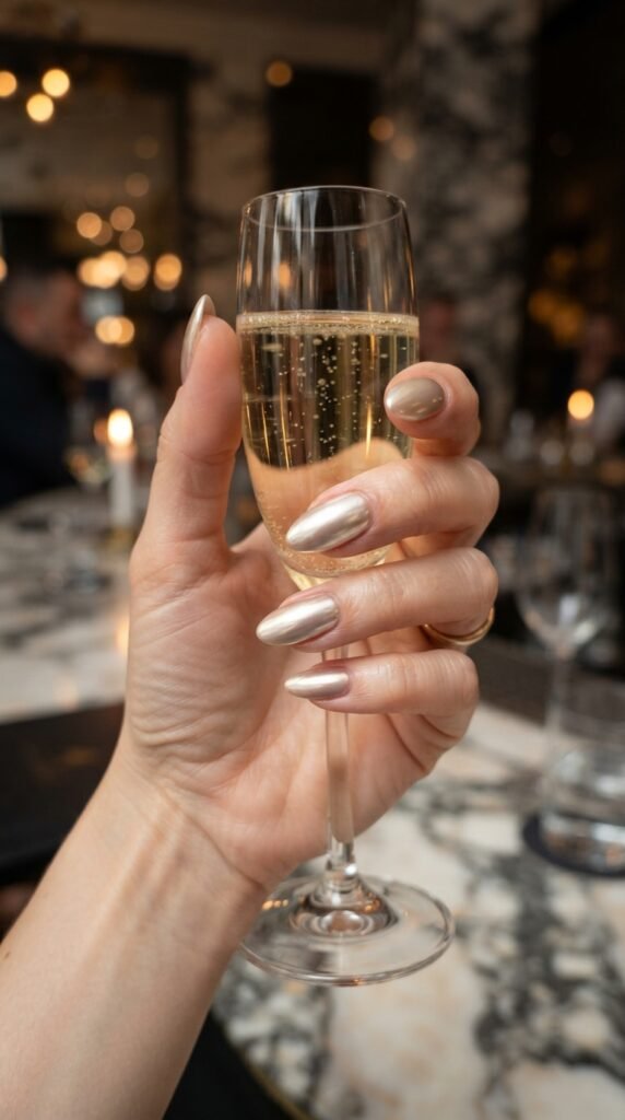 Champagne Chrome Glazed Nails