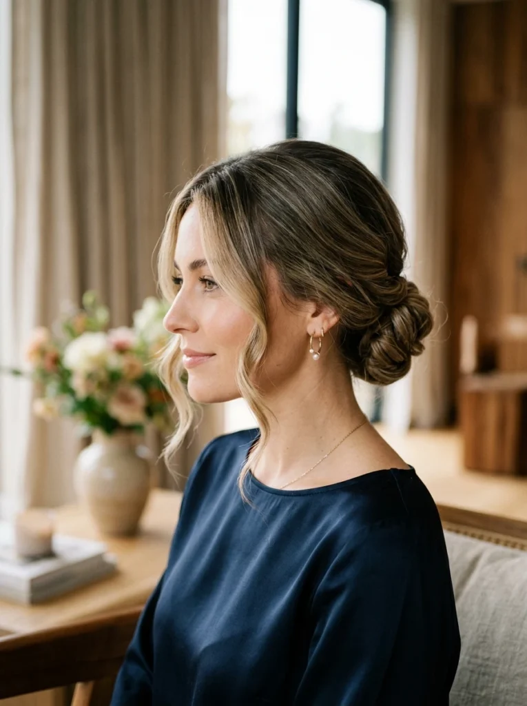 Chic Low Chignon Bun with Face-Framing Strands