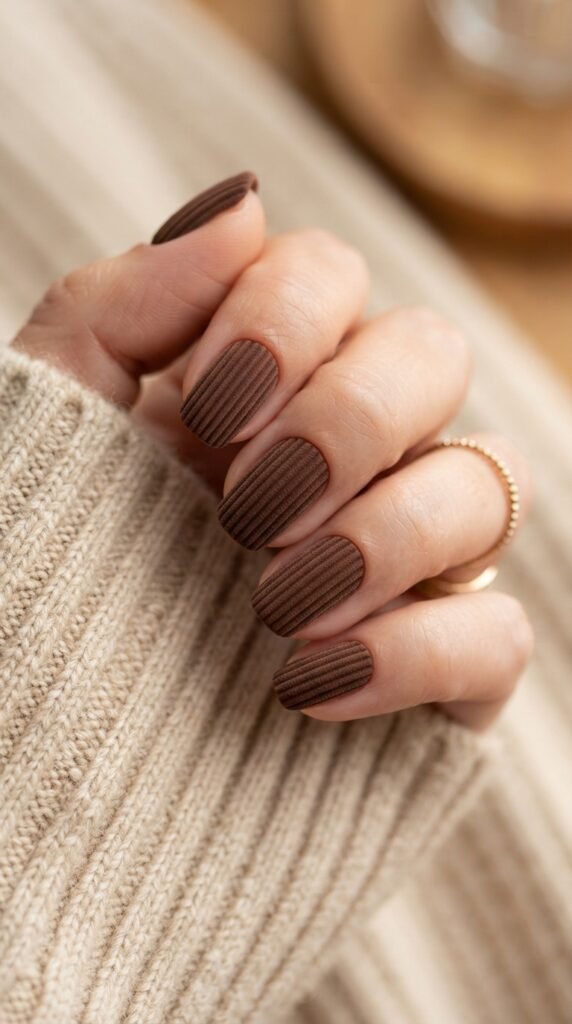 Rich Chocolate Corduroy Ribbed Nail Art