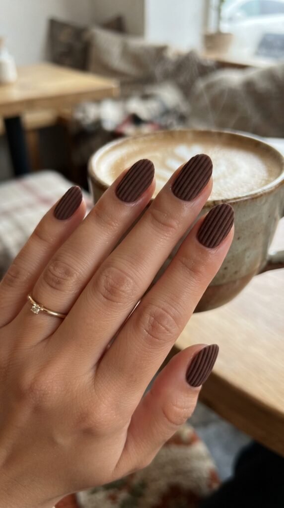 Rich Chocolate Corduroy Ribbed Nail Art