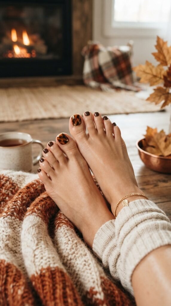 Rich Chocolate Tortoiseshell Accent Fall Pedicure