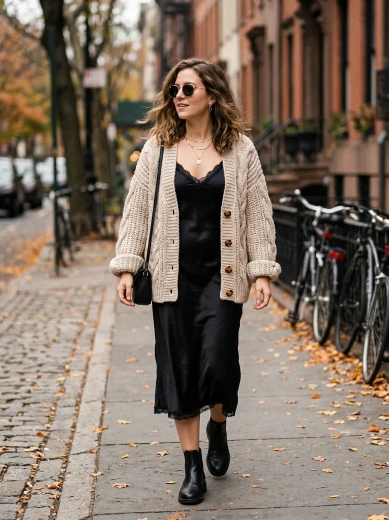 Chunky Cardigan and Slip Dress