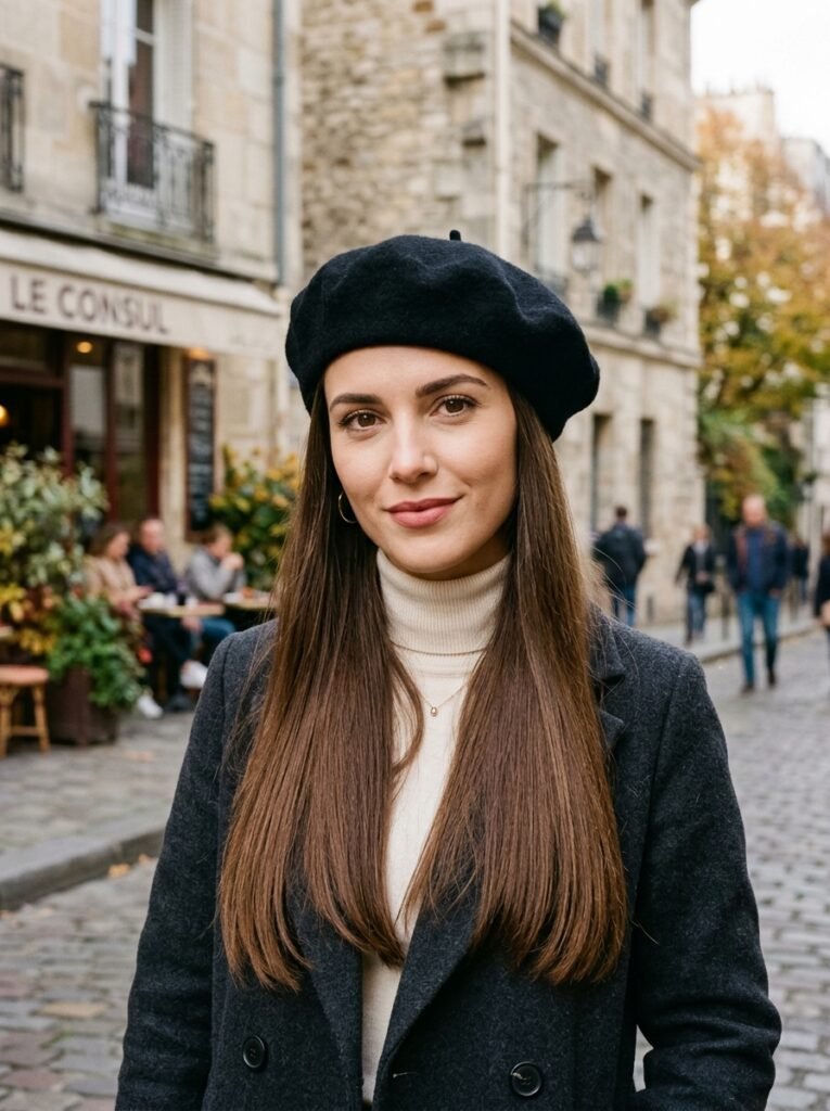 Classic Beret with Straight Hair