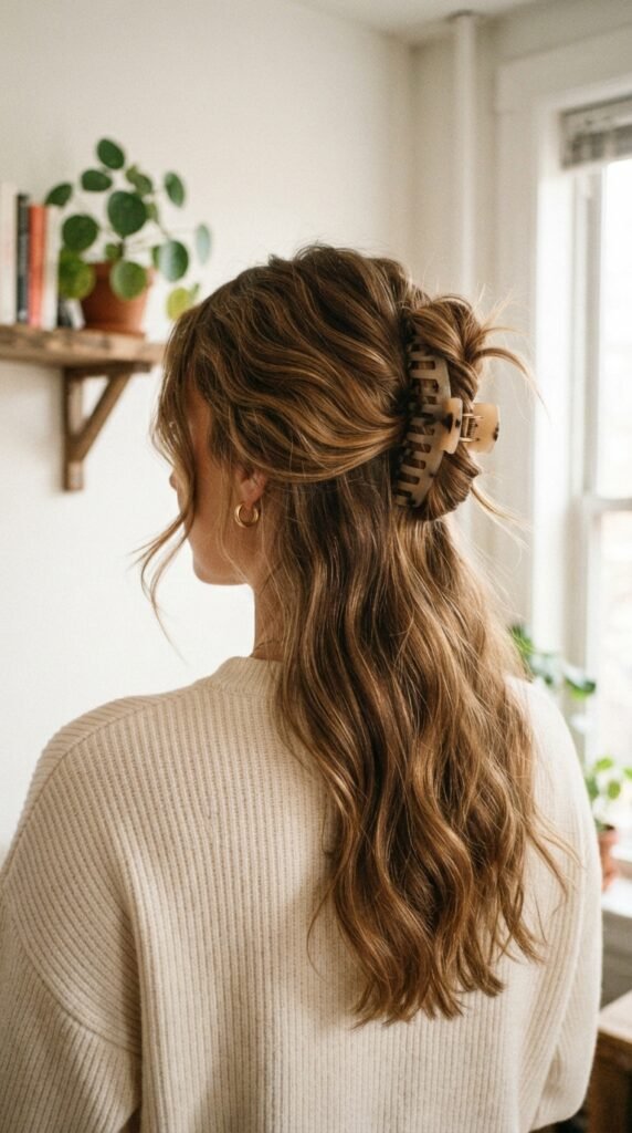 Effortless Claw-Clip Updo Long Hair Hairstyle
