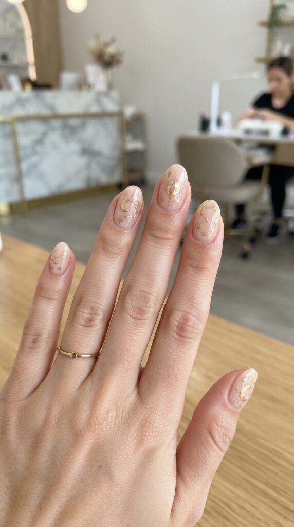 Minimalist Constellation and Moon Halloween Nail Art