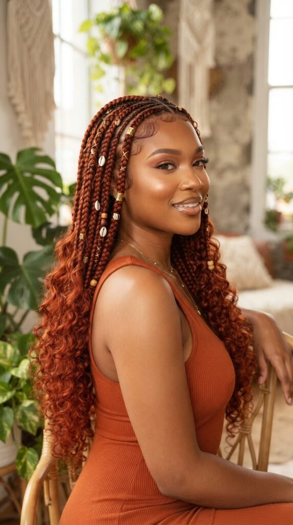 Copper Red Goddess Braids Hairstyle