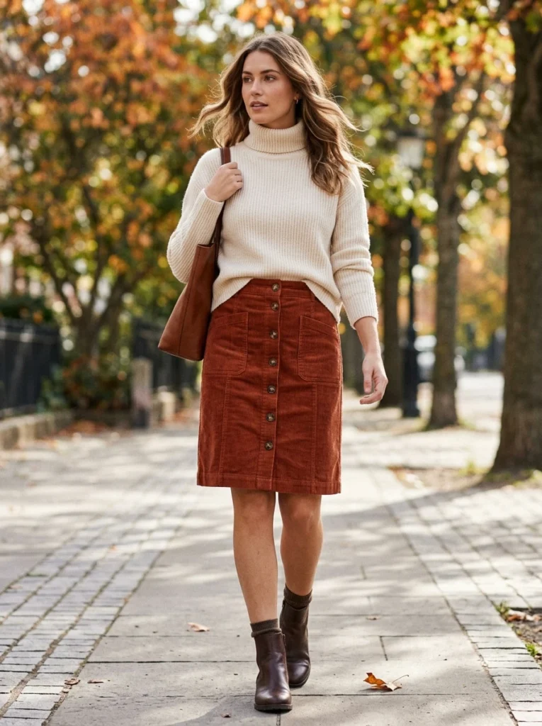  Corduroy Button Front Skirt