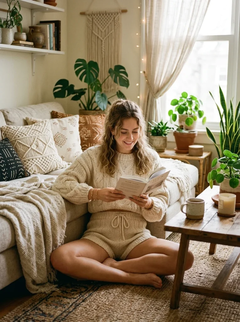 Cozy Knitted Shorts Set for Home Boho