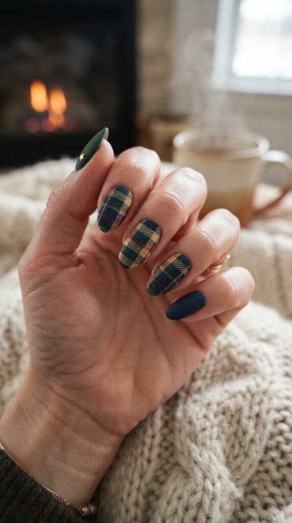 Cozy Plaid Fabric Textured Nail Art