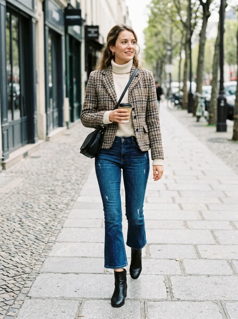 Cropped Flare Jeans and Tweed Jacket