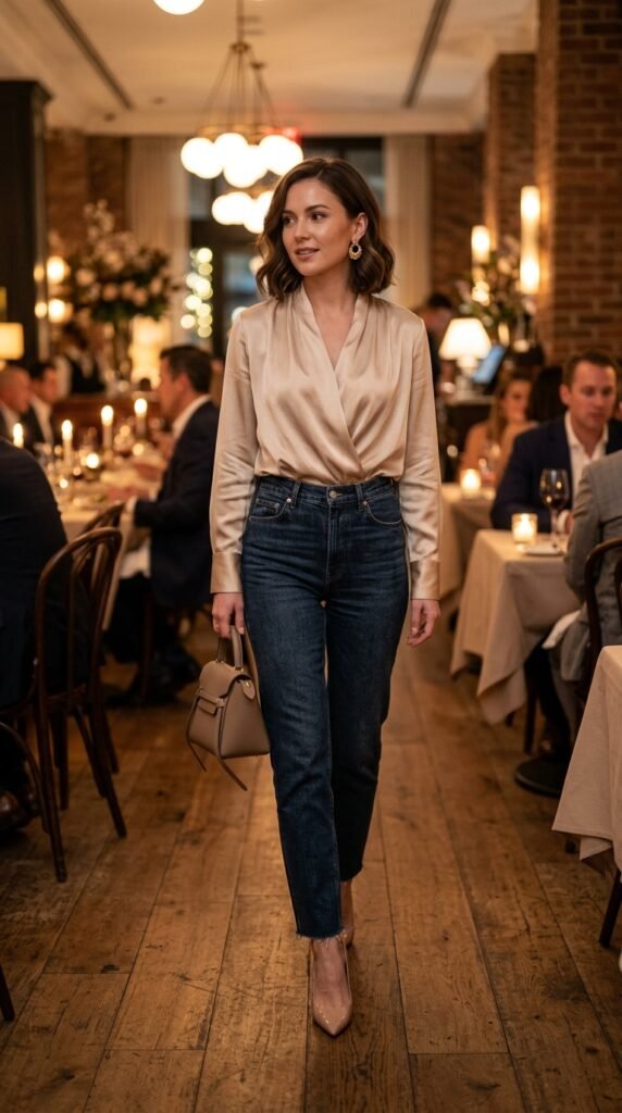 Dark-Jeans-and-Satin-Blouse-Outfit