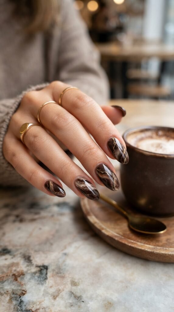 Dark Chocolate Marble Nail Art