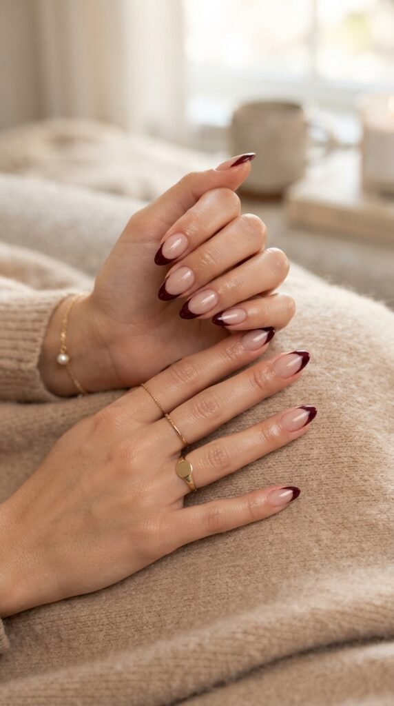 Deep Burgundy French Tip Nails