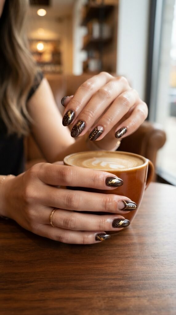 Deep Espresso Brown Nail Art