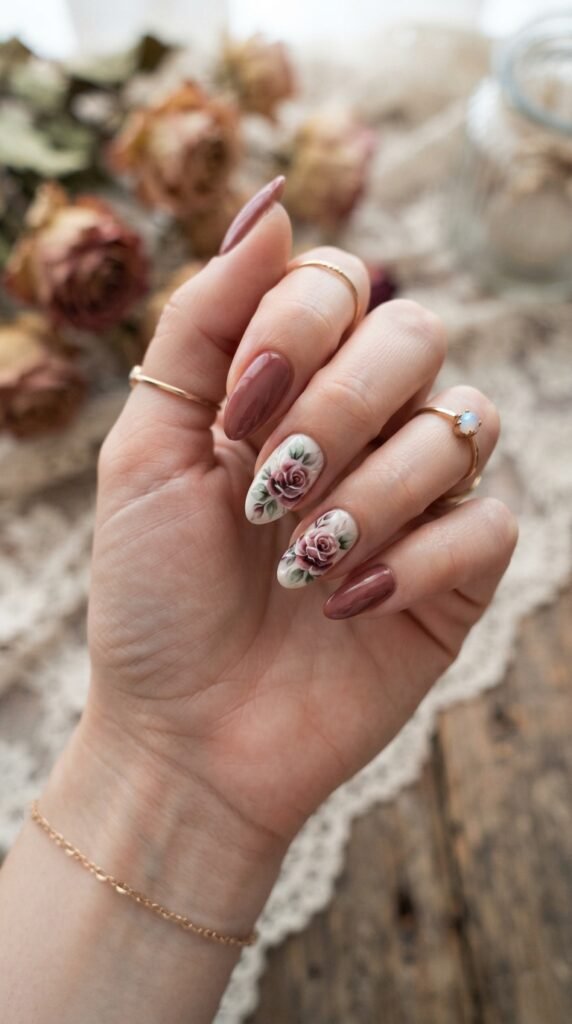Dusty Cedar Rose Nail Art