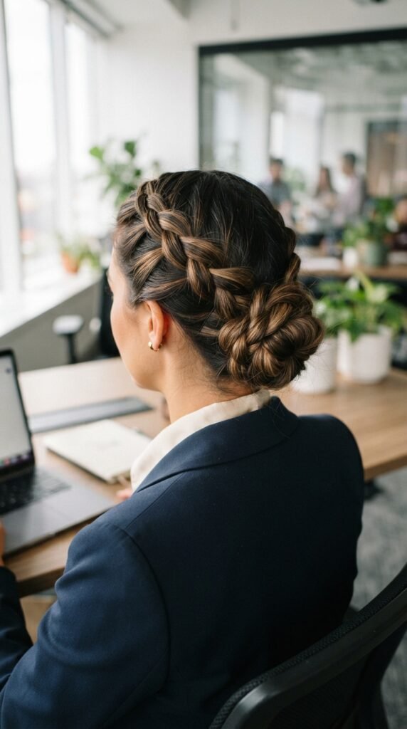 Soft Dutch Braided Bun Work Hairstyle