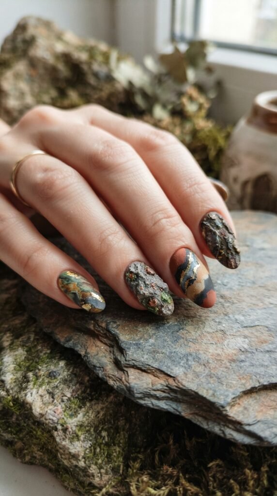 Abstract Earth & Stone Textured Nail Art