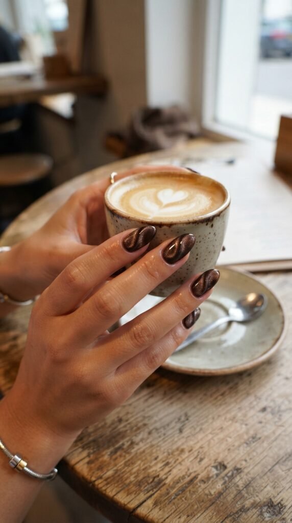 Espresso Velvet Swirl Nail Art