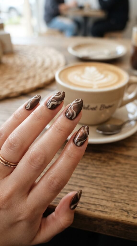 Espresso Velvet Swirl Nail Art
