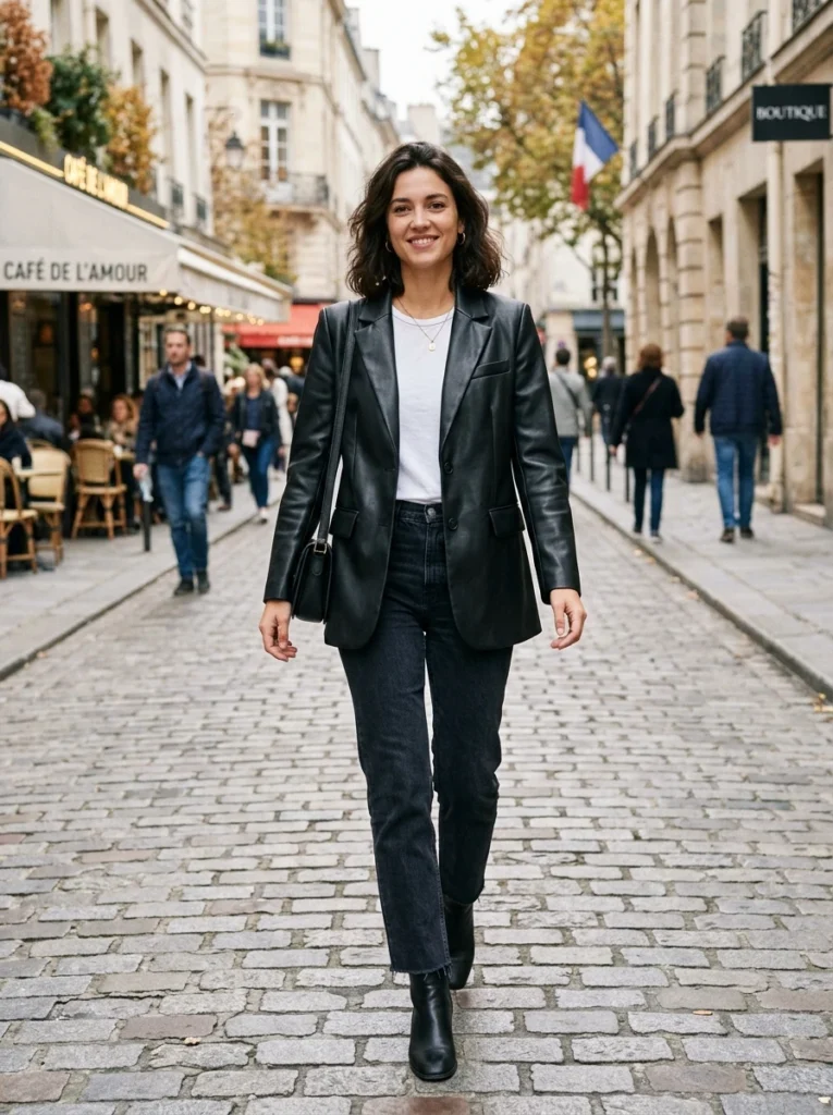  Faux Leather Blazer