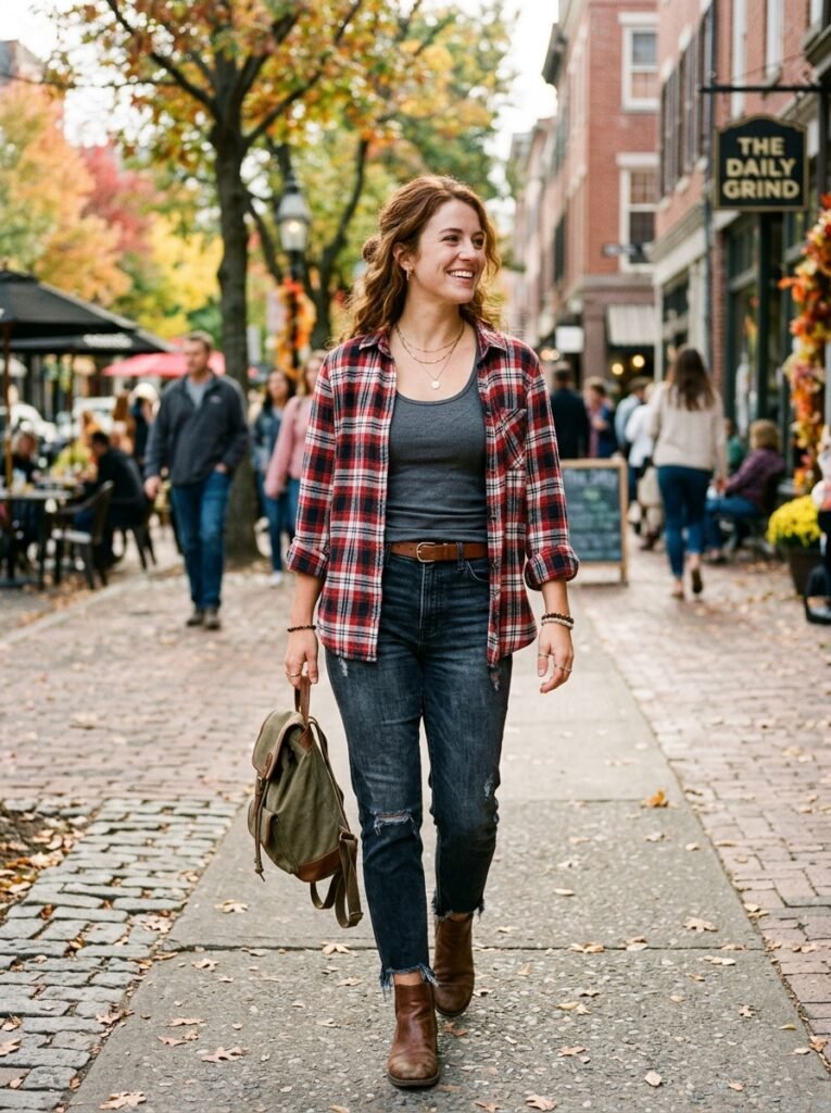 Flannel Button-Down over Tank TopÂ