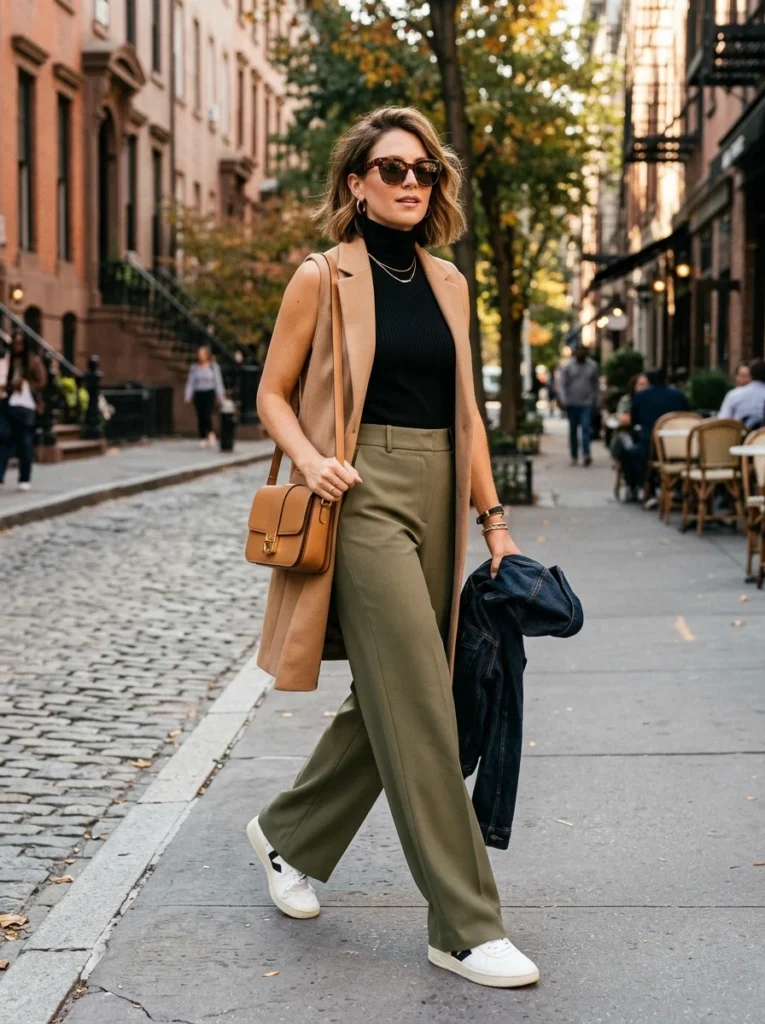 Sleeveless Turtleneck with Wide-Leg Pants