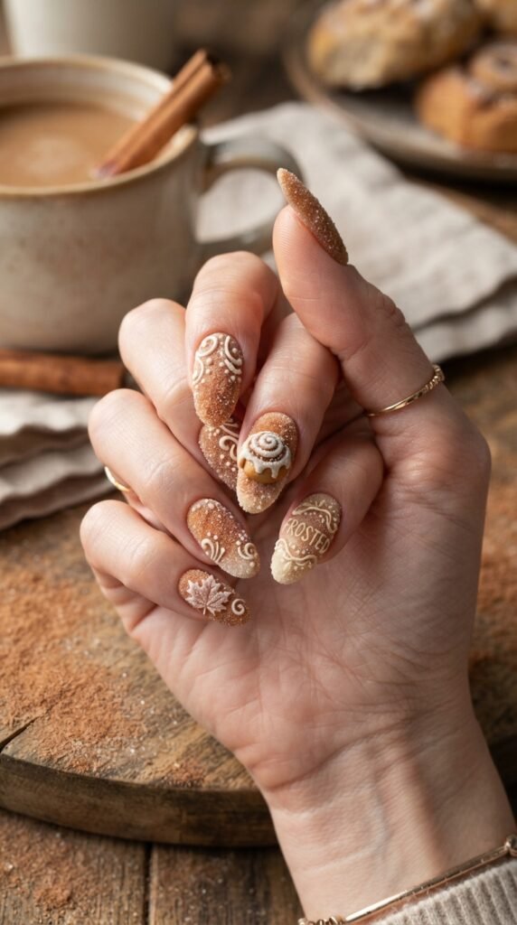 Frosted Cinnamon Sugar Textured Nail Art
