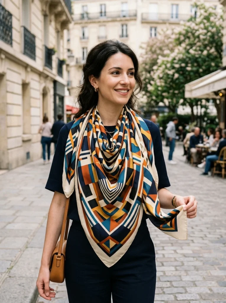  Geometric Print Silk Scarf