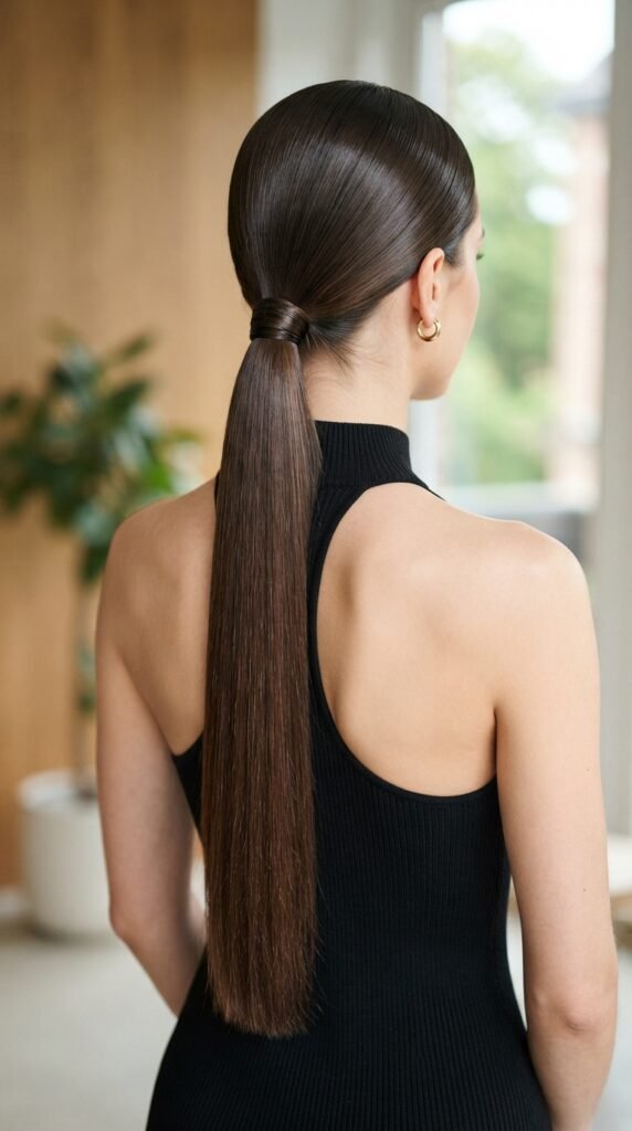 Glossy Sleek Low Ponytail Long Hair Hairstyle