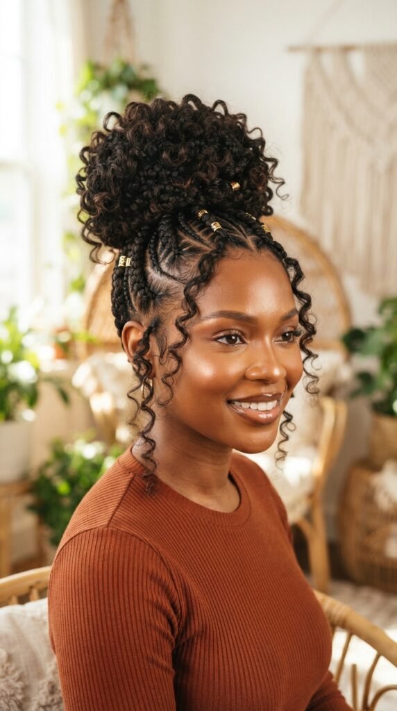 Goddess Braids High Bun Hairstyle