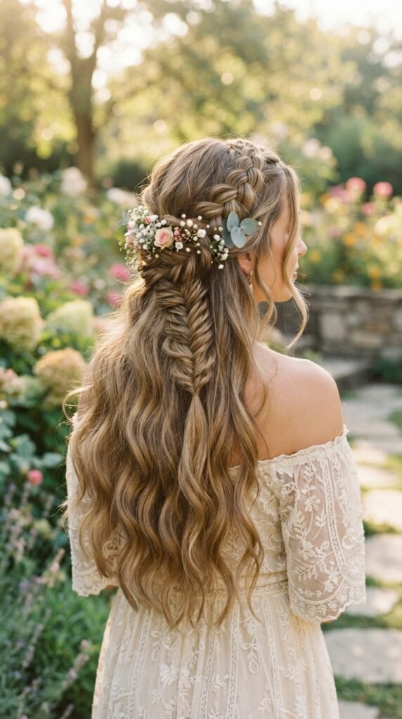 Romantic Half-Up Boho Braid Long Hair Hairstyle