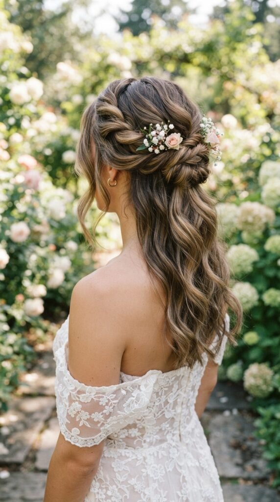 Romantic Half-Up Twist Medium Length Hairstyle