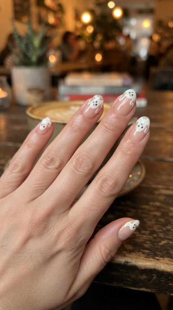 Glowing Ghost French Tips Halloween Nail Art