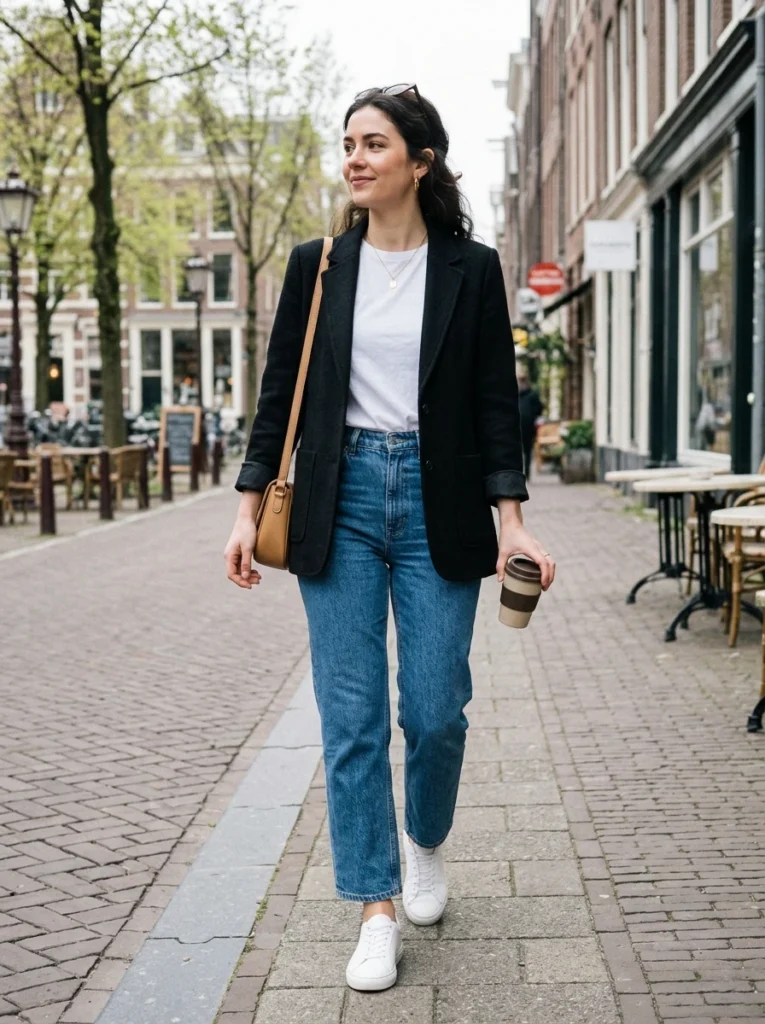High-Waisted Straight Jeans and Blazer