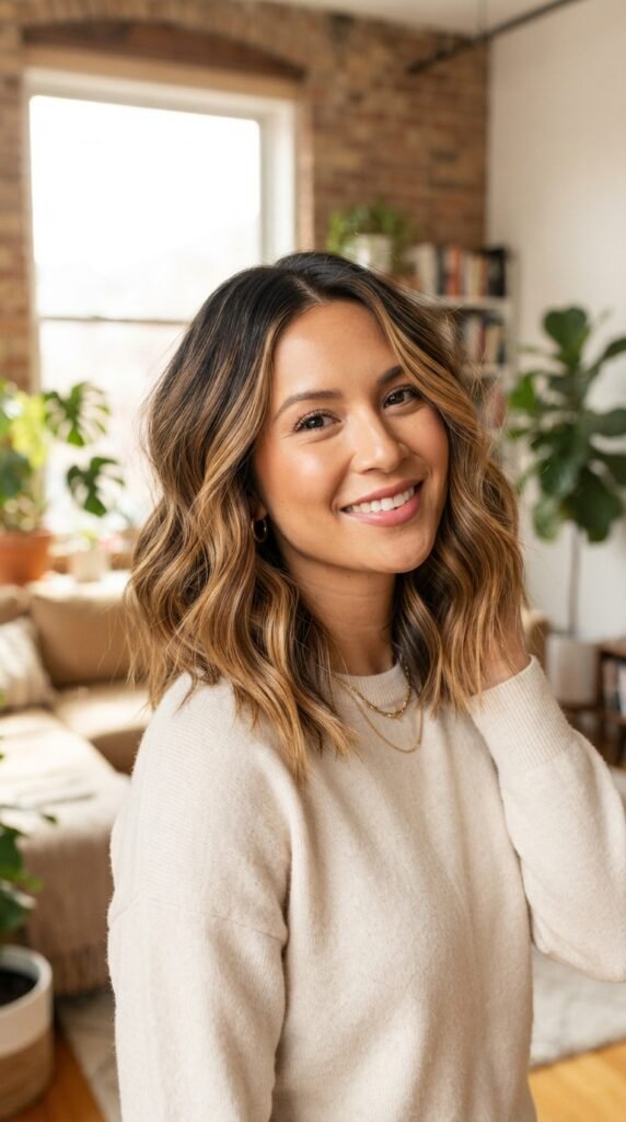 Honey Caramel Balayage Lob Hairstyle