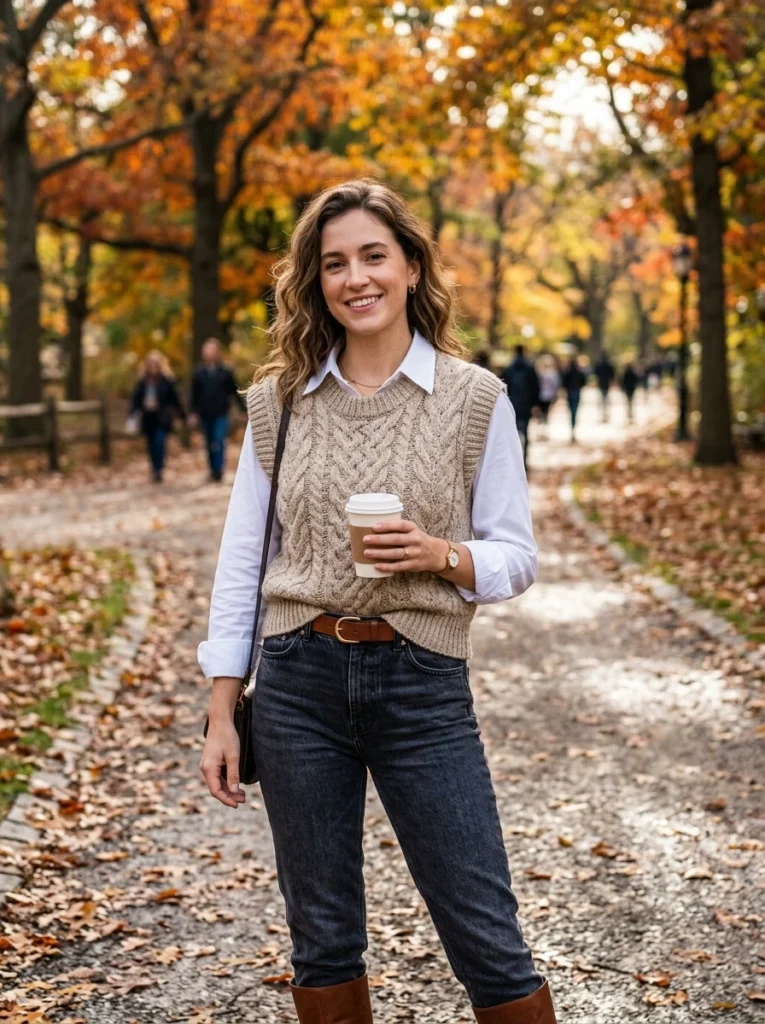 Knit Vest Over Crisp Shirt