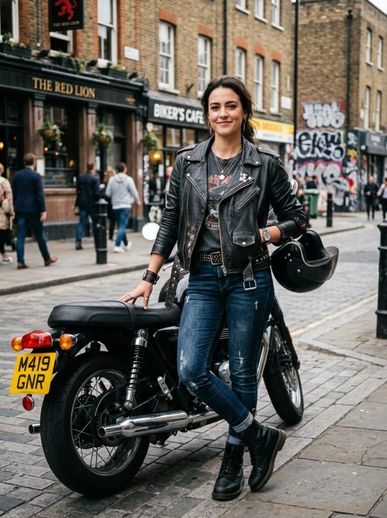 Leather Biker Jacket and Jeans