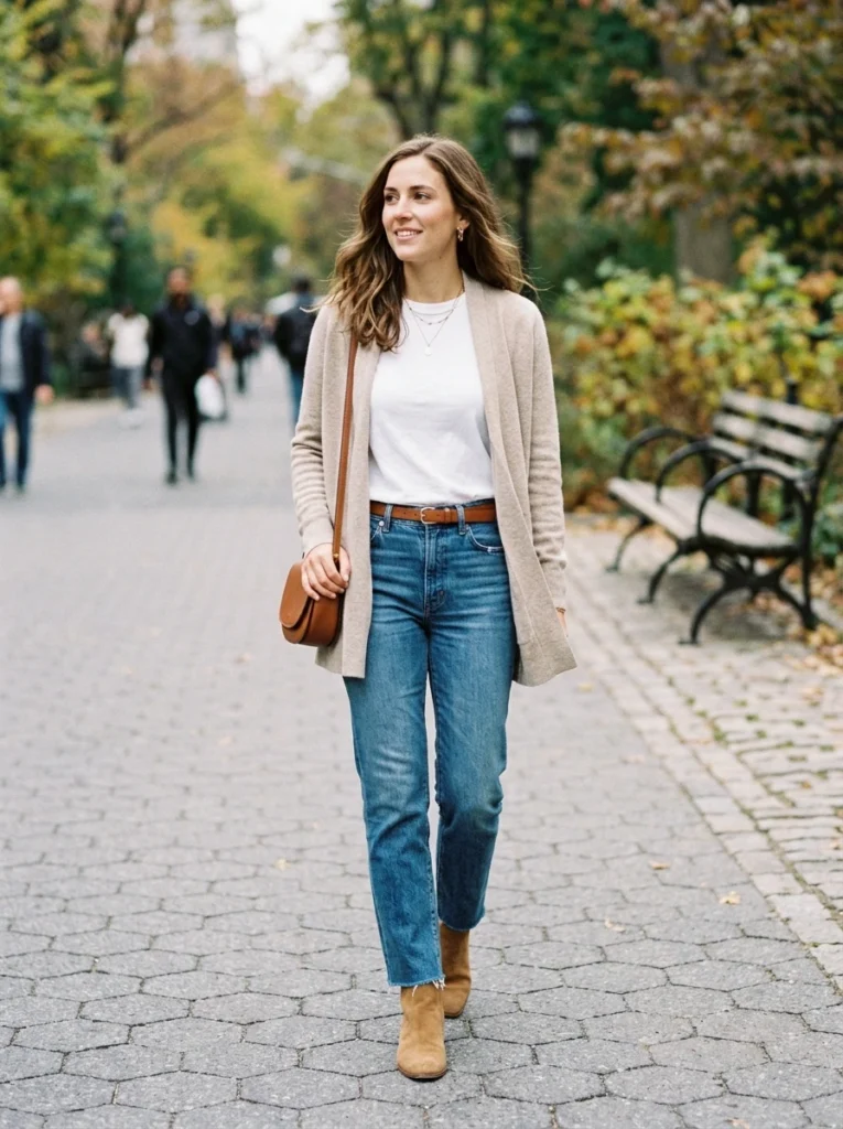 Lightweight Cardigan and Denim Jeans